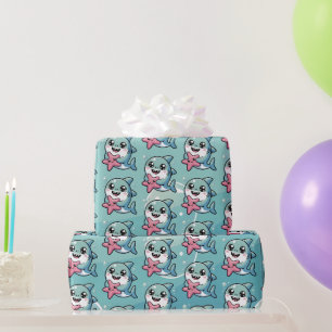 Papier Cadeau Cute Kawaii Little Shark & Starfish