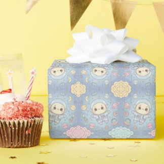 Papier Cadeau Cute Kawaii Space - Astronaut and Smiling Moon