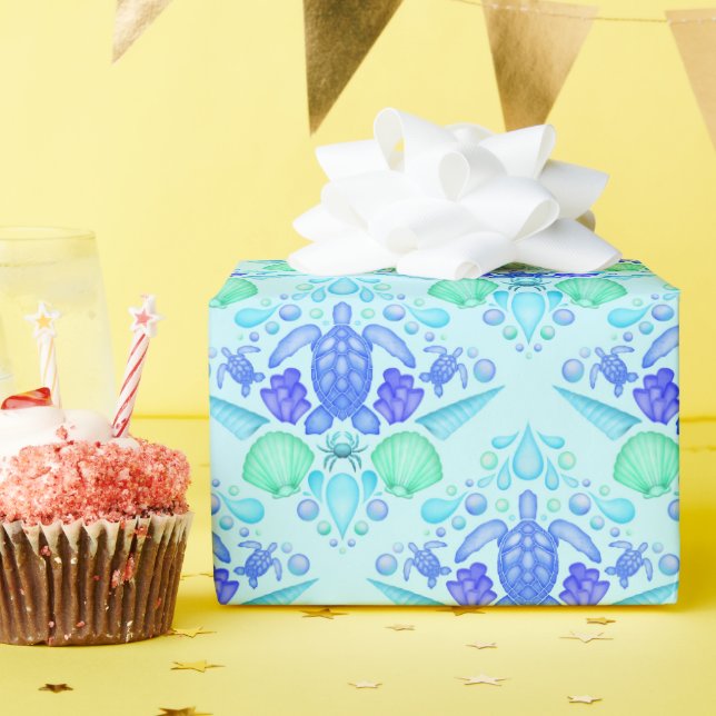Papier Cadeau Cute Kids Tropical Blue Ocean Turtle (Fête d'anniversaire)