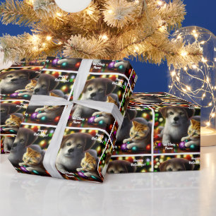 Papier Cadeau Cute Kitten et Noël des chiots