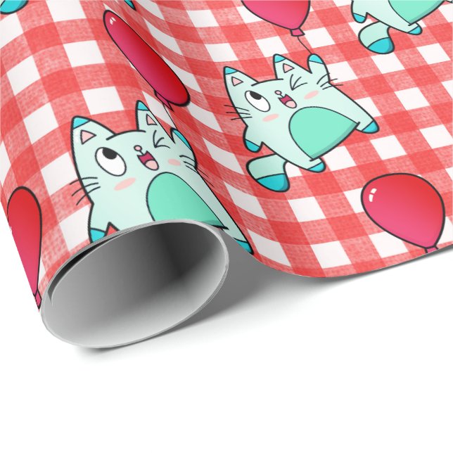 Papier Cadeau Cute Kitty Avec Papier À Ballons (Coin rond)