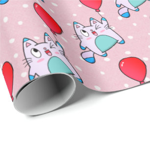 Papier Cadeau Cute Kitty Avec Papier À Ballons