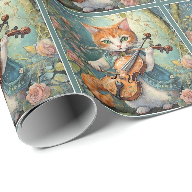 Papier Cadeau Cute Kitty Jouer la violon (Coin rond)
