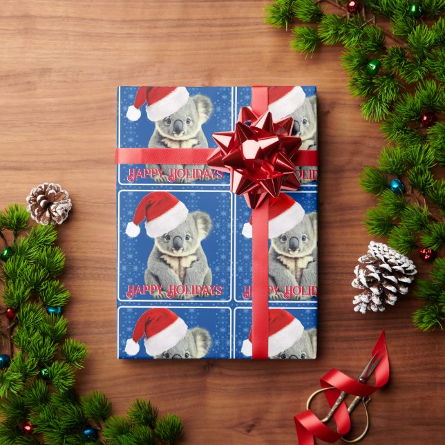 Papier Cadeau Cute Koala à Santa Hat (Cadeau de vacances)