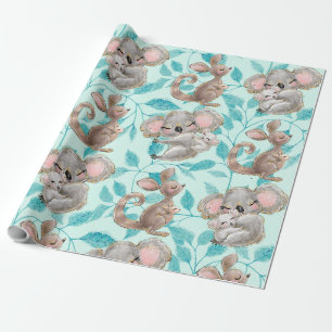 Papier Cadeau Cute Koala, Kangaroo Bébé papier d'enveloppement v