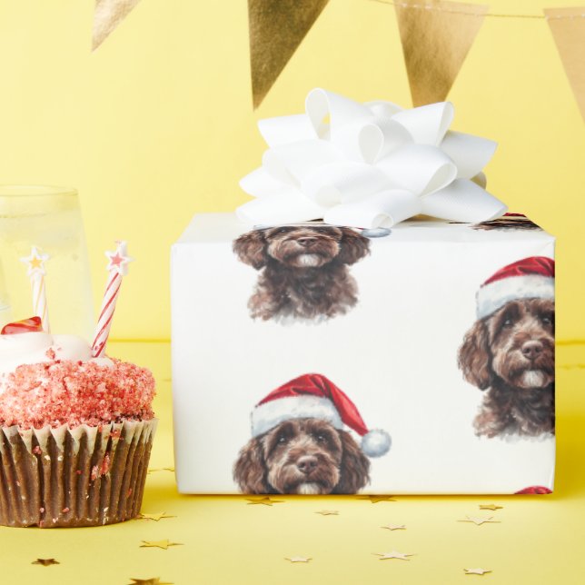 Papier Cadeau Cute Labradoodle avec Santa Hat (Fête d'anniversaire)