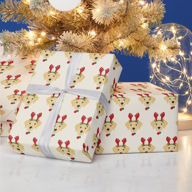 Papier Cadeau Cute Labrador avec Reindeer Casquette Noël Motif (Vacances)