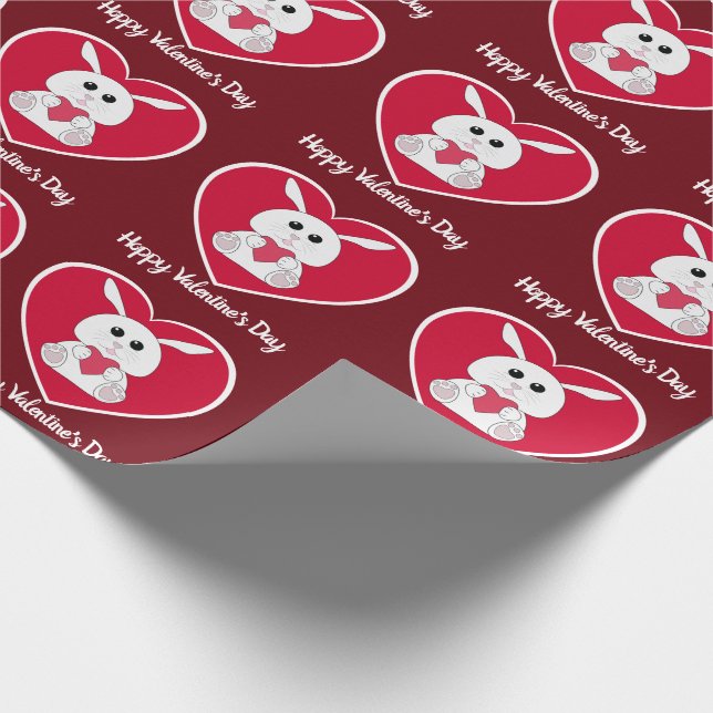 Papier Cadeau Cute lapin Hoppy Valentine jour rouge Coeur motif (Coin)