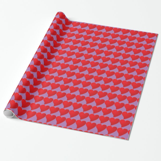 Papier Cadeau Cute Lavender Red Hearts motif Saint Valentin (Déroulé)