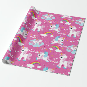 Papier Cadeau Cute licorn Joyeux anniversaire rose girly