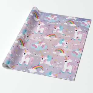 Papier Cadeau Cute licorn Joyeux anniversaire rose girly
