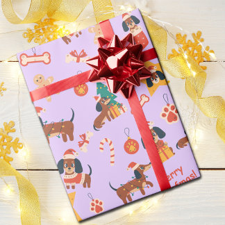 Papier Cadeau Cute Lilac Christmas Dachshund Merry Woofmas