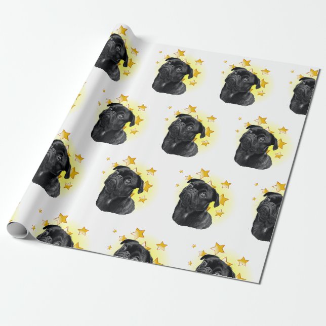 Papier Cadeau Cute Little Black Carlin est une étoile (Déroulé)