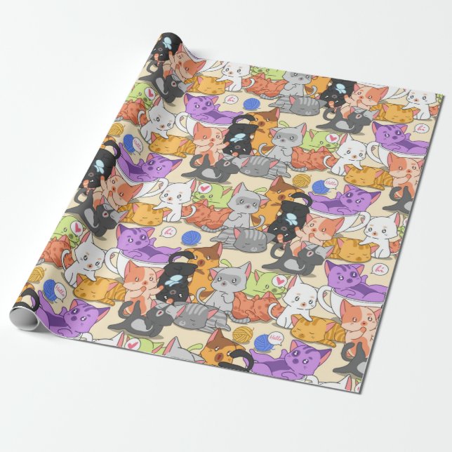 Papier Cadeau Cute Little Cats Motif (Déroulé)