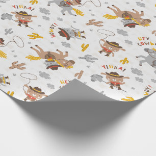 Papier Cadeau Cute Little Cowboy Ours, Chien et Chat à cheval
