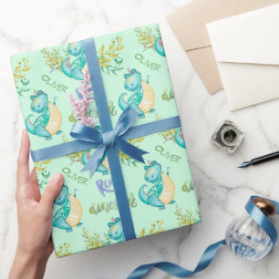 Papier Cadeau Cute Little Dinosaur Personnalisé