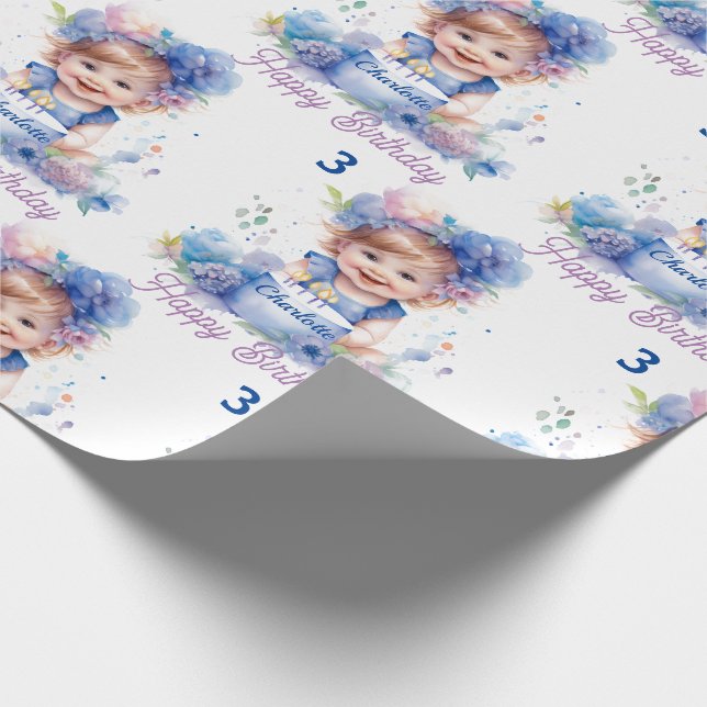 Papier Cadeau Cute Little Girl Cake Ajouter Un Nom Age Anniversa (Coin)