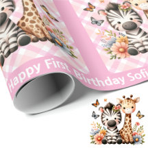 Cute Little Girl's Birthday Ajouter Nom Zoo Animau