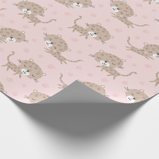 Papier Cadeau Cute Little Leopards et empreintes de pieds rose c (Coin)