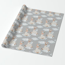 Cute llama animal alpaga fleurs nuages