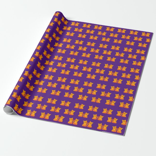 Papier Cadeau Cute Lote Purple Orange Ginger Kitten Cat Carton (Déroulé)