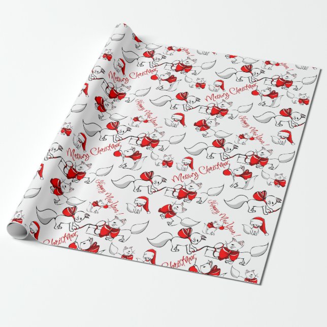 Papier Cadeau Cute Meowy Kitties de Noël (Déroulé)