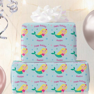 Papier Cadeau Cute Mermaid Blue Personalized Birthday