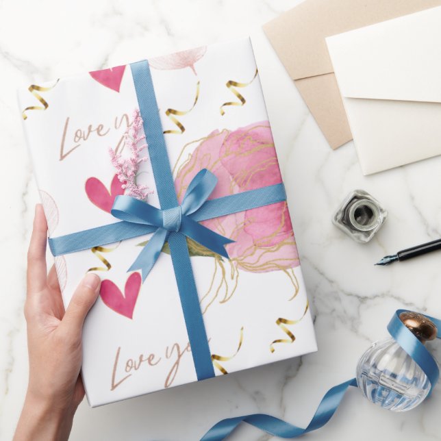 Papier Cadeau Cute Moderne Amour Vous Coeurs Floraux Blanc (Cadeaux)