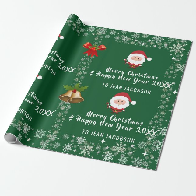 Papier Cadeau Cute moderne Santa Claus Snowflakes Personnalisé (Déroulé)