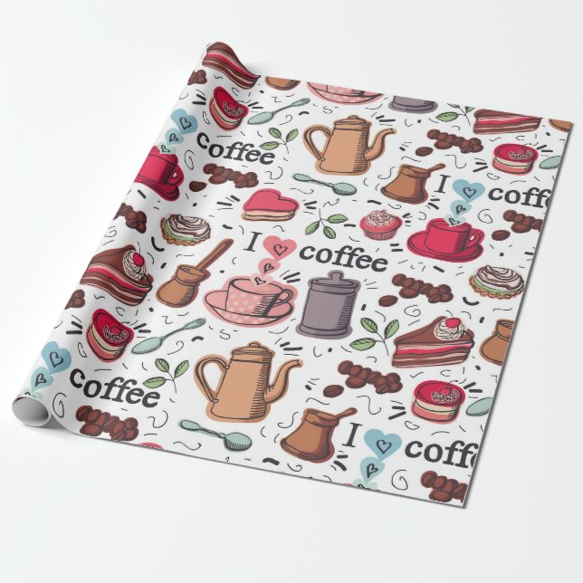 Papier Cadeau Cute Motif café (Déroulé)