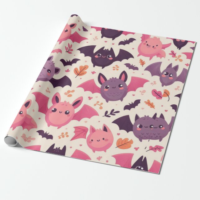 Papier Cadeau Cute Motif de chauves-souris Halloween (Déroulé)