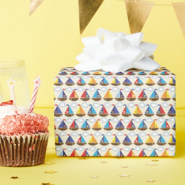 Papier Cadeau Cute Motif de voilier (Fête d'anniversaire)