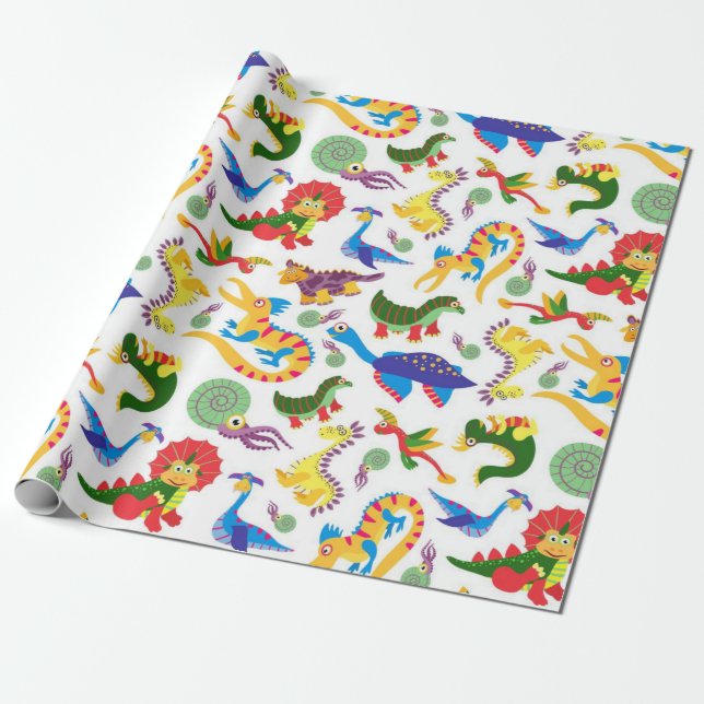 Papier Cadeau Cute Motif Dinosaures (Déroulé)