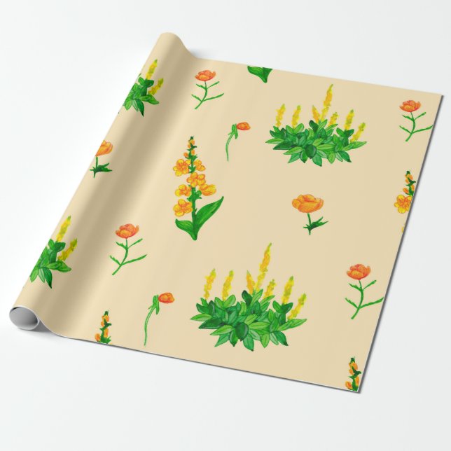 Papier Cadeau Cute motif floral sans soudure avec illus dessiné  (Déroulé)