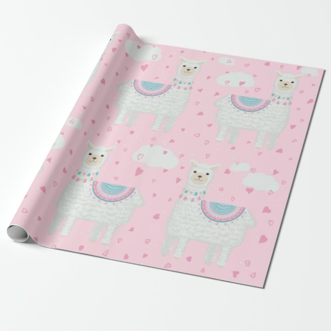 Papier Cadeau Cute motif lama rose arrière - plan (Déroulé)