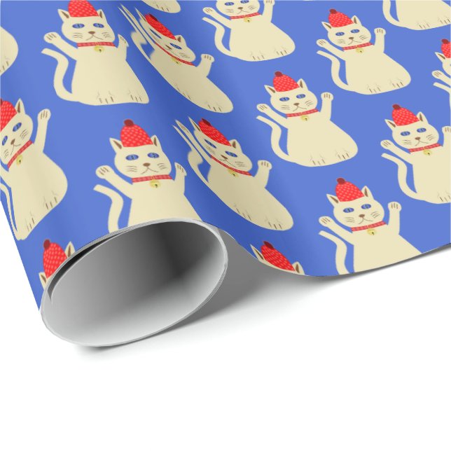 Papier Cadeau Cute Noël Chat Motif (Coin rond)
