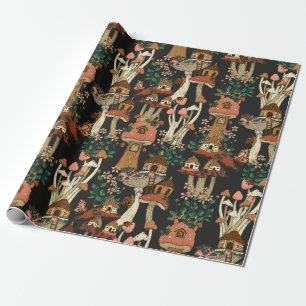 Papier Cadeau Cute Noir Cottage Core Floral Motif