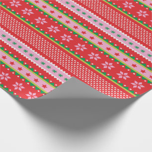 Papier Cadeau Cute Nordic Sweater motif rouge rose vert