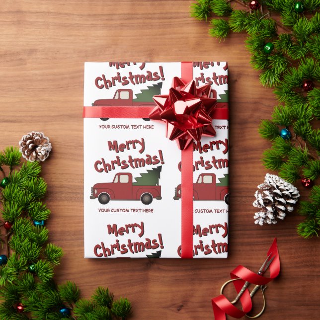 Papier Cadeau Cute old red truck with Christmas tree custom (Cadeau de vacances)