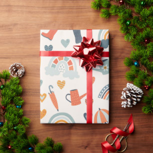 Papier Cadeau Cute orange Bleu Ressort Arc-en-ciel Nuages Motif 