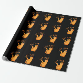 Papier Cadeau Cute Orange Chat Maman Tabby Kitten sur Noir