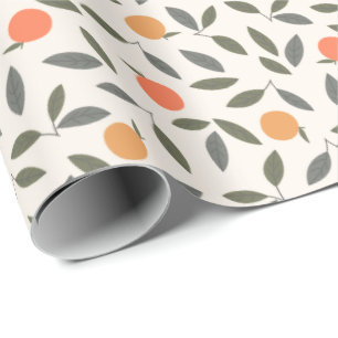 Papier Cadeau Cute Orange et Motif Feuille