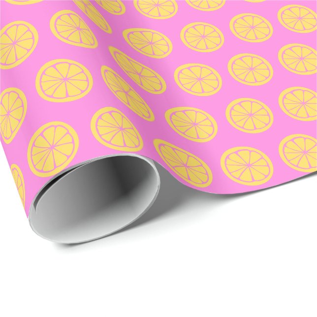 Papier Cadeau Cute Orange Hot Rose Motif Fruit moderne (Coin rond)