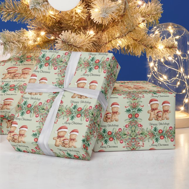 Papier Cadeau Cute pain d'épices biscuit Noël de famille (Vacances)