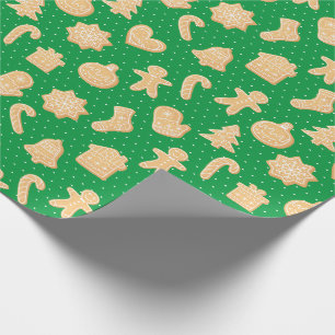 Papier Cadeau Cute pain d'épices Cookies Vert Motif de Noël