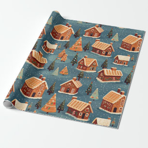 Papier Cadeau Cute pain d'épices Maisons et arbres
