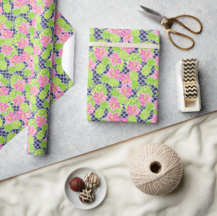 Papier Cadeau Cute Palm Beach Fleurs Tropicales & Ananas