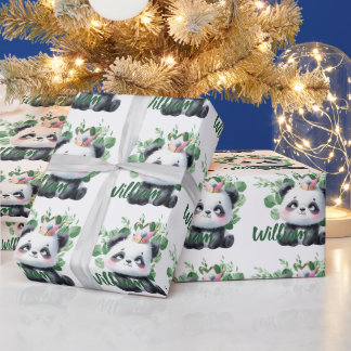 Papier Cadeau Cute Panda Aquarelle Verdure Motif Anniversaire