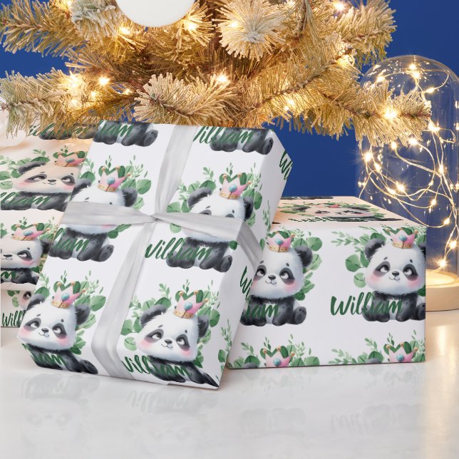 Papier Cadeau Cute Panda Aquarelle Verdure Motif Anniversaire (Vacances)