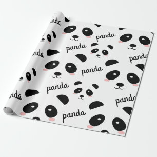 Papier Cadeau Cute Panda Face Motif Anniversaire Blanc